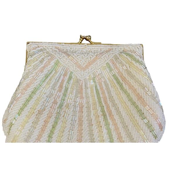 Antique Vintage 1950s Pearl Beaded Seashell Fancy Gold Chain Clutch Purse - Picture 5 of 11